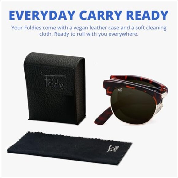Polarized Folding Sunglasses with Leather Case, UV400 Protection